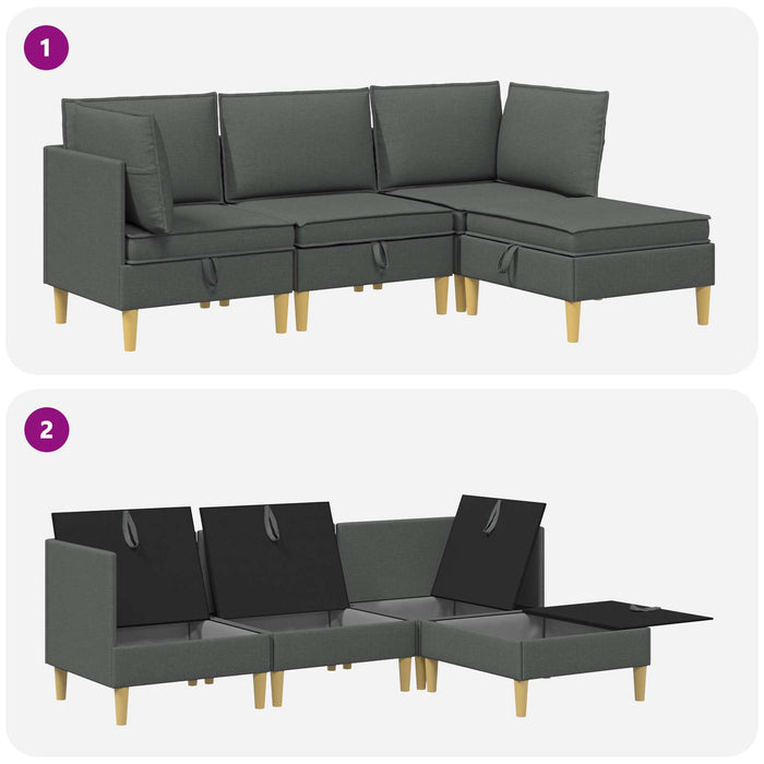 Set de canapea modulară cu spațiu de stocare 4 pcs Gri închis WALTI