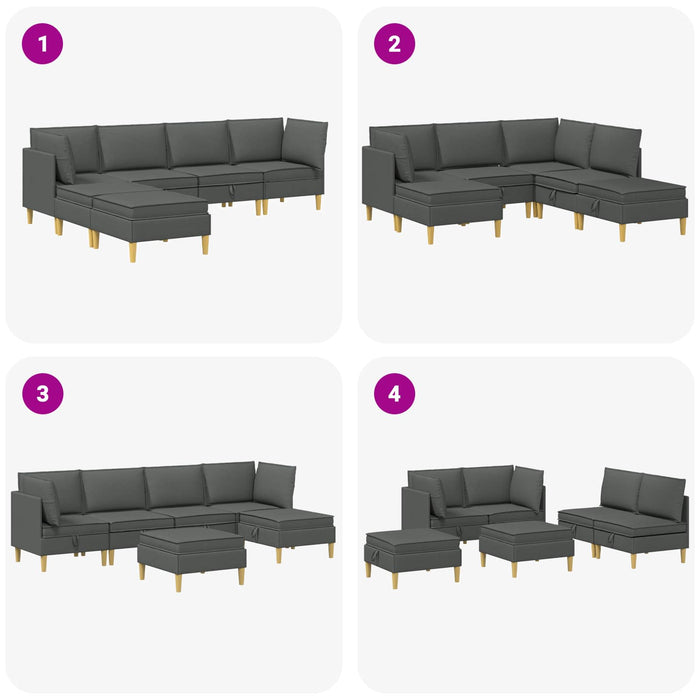 Set de canapea modulară cu spațiu de stocare 6 pcs Gri închis WALTI