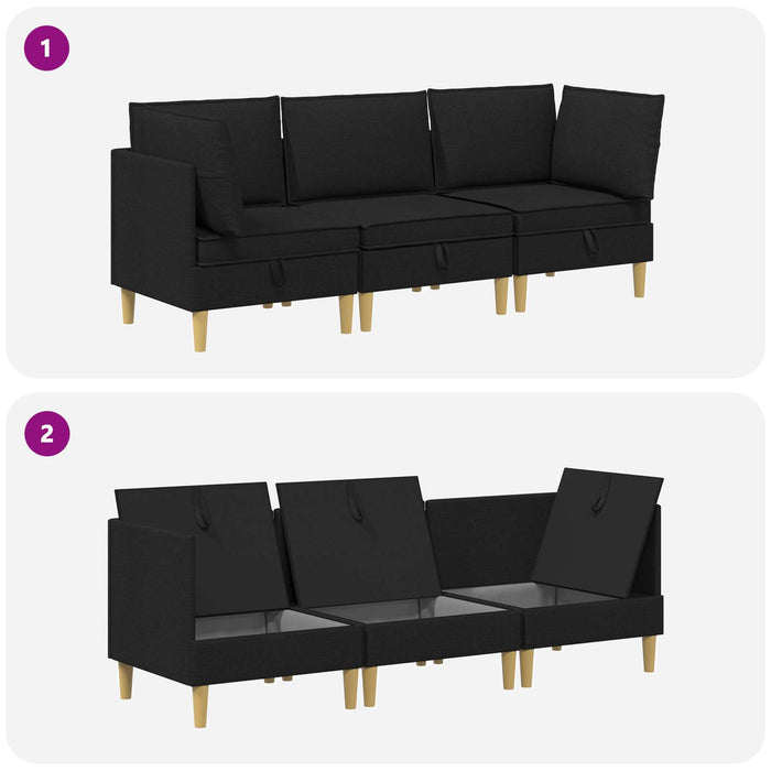 Set de canapea modulară cu spațiu de stocare 3 pcs Negru WALTI