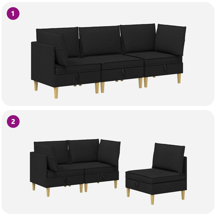 Set de canapea modulară cu spațiu de stocare 3 pcs Negru WALTI