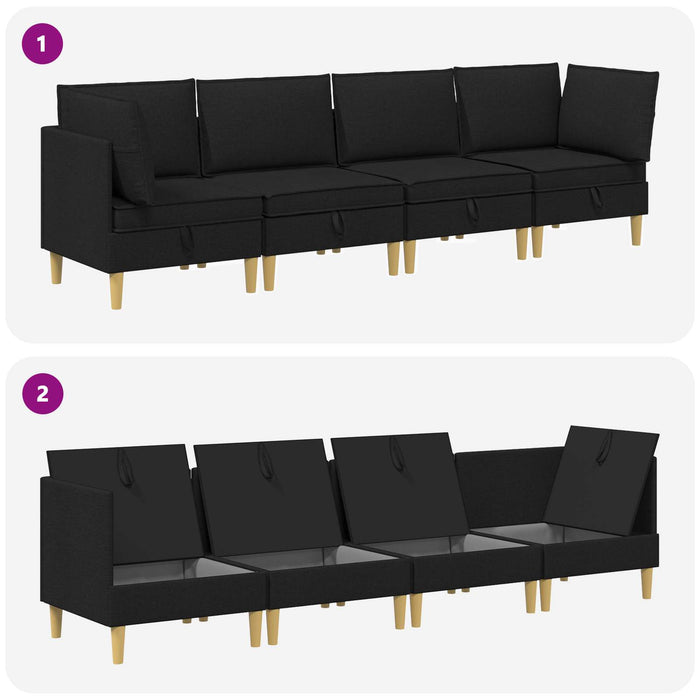 Set de canapea modulară cu spațiu de stocare 4 pcs Negru WALTI
