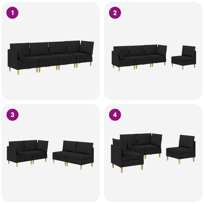 Set de canapea modulară cu spațiu de stocare 4 pcs Negru WALTI