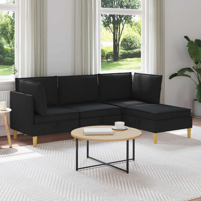 Set de canapea modulară cu spațiu de stocare 4 pcs Negru WALTI