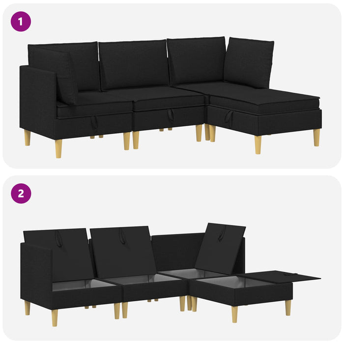 Set de canapea modulară cu spațiu de stocare 4 pcs Negru WALTI
