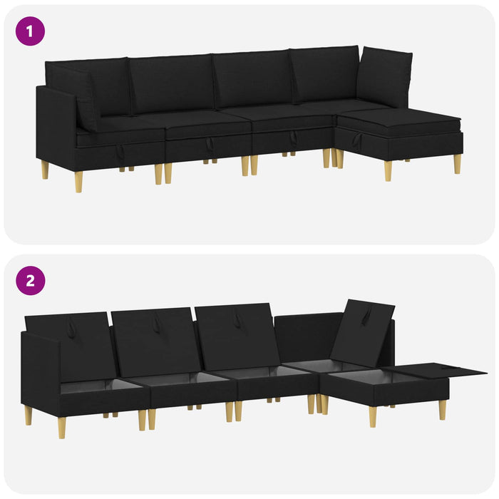 Set de canapea modulară cu spațiu de stocare 5 pcs Negru - WALTI WALTI