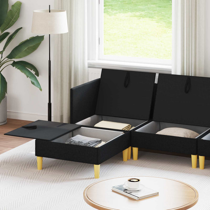 Set de canapea modulară cu spațiu de stocare 6 pcs Negru WALTI
