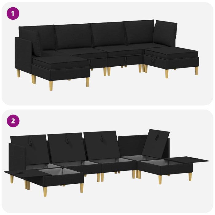 Set de canapea modulară cu spațiu de stocare 6 pcs Negru WALTI