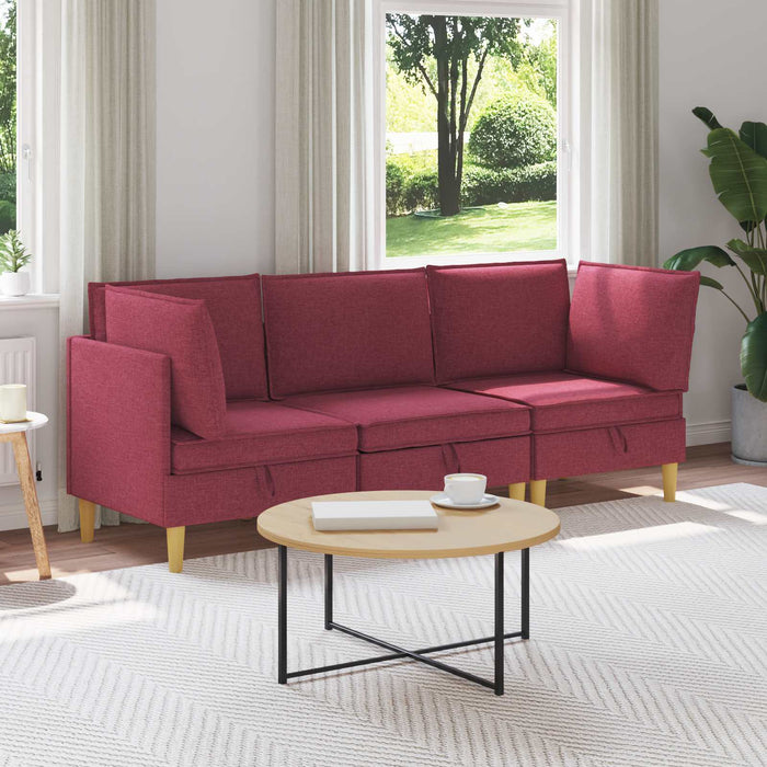Set de canapea modulară cu spațiu de stocare 3 pcs Roșu Vin WALTI