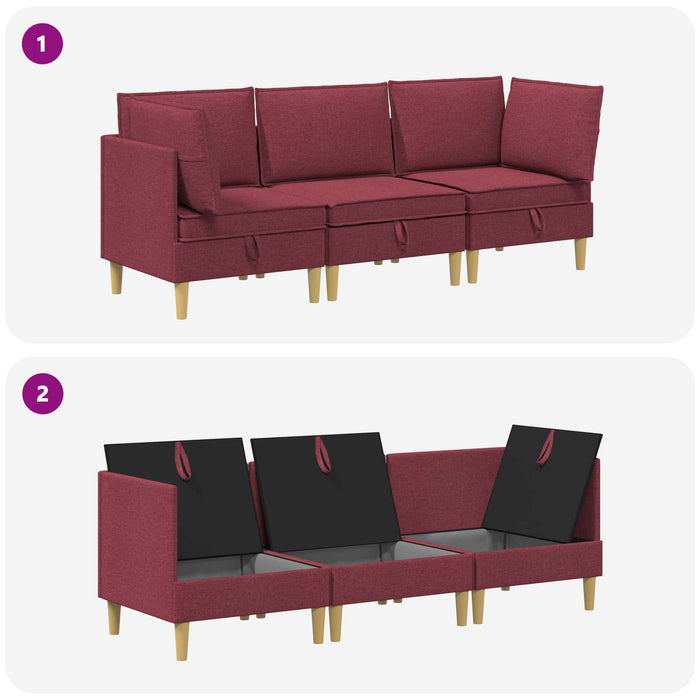 Set de canapea modulară cu spațiu de stocare 3 pcs Roșu Vin WALTI