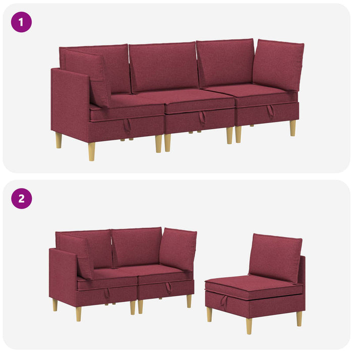 Set de canapea modulară cu spațiu de stocare 3 pcs Roșu Vin WALTI