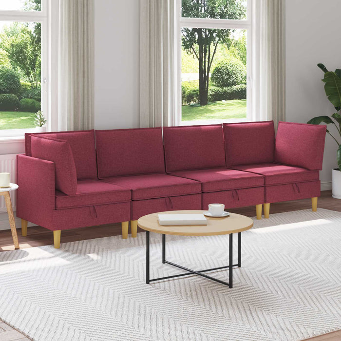 Set de canapea modulară cu spațiu de stocare 4 pcs Roșu Vin WALTI