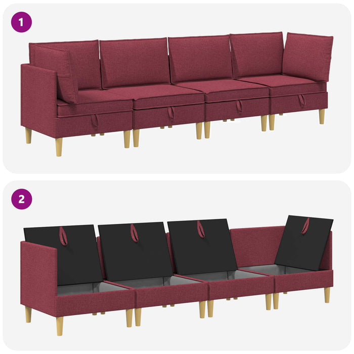 Set de canapea modulară cu spațiu de stocare 4 pcs Roșu Vin WALTI