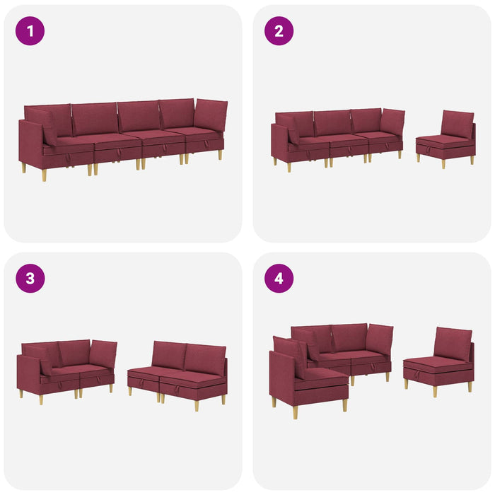 Set de canapea modulară cu spațiu de stocare 4 pcs Roșu Vin WALTI