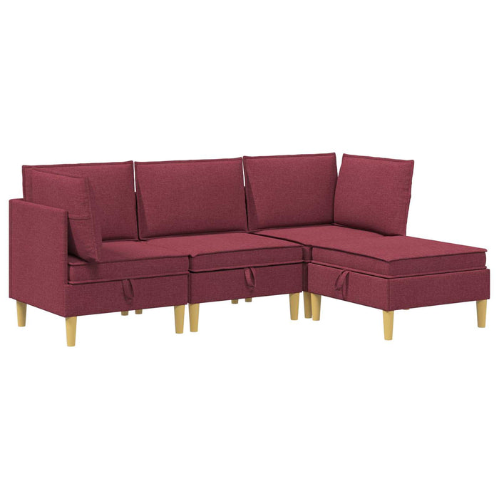 Set de canapea modulară cu spațiu de stocare 4 pcs Roșu Vin WALTI