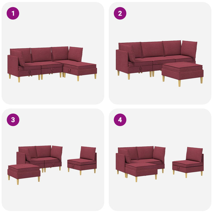 Set de canapea modulară cu spațiu de stocare 4 pcs Roșu Vin WALTI