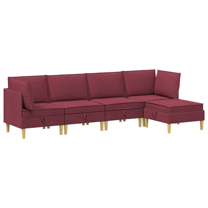 Set de canapea modulară cu spațiu de stocare 5 pcs Roșu Vin WALTI