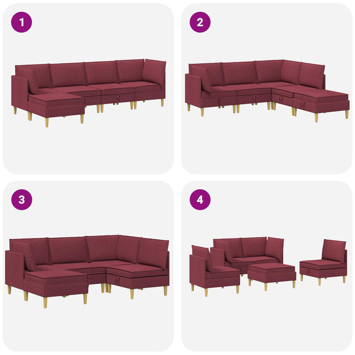 Set de canapea modulară cu spațiu de stocare 5 pcs Roșu Vin WALTI