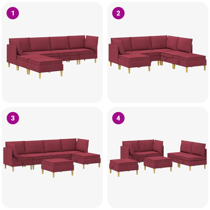 Set de canapea modulară cu spațiu de stocare 6 pcs Roșu Vin WALTI