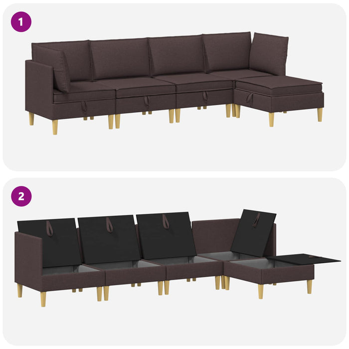 Set de canapea modulară cu spațiu de stocare 5 pcs Maro închis WALTI