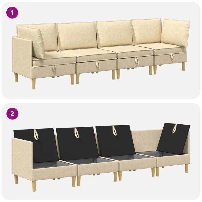 Set de canapea modulară cu spațiu de stocare 4 pcs Crem WALTI