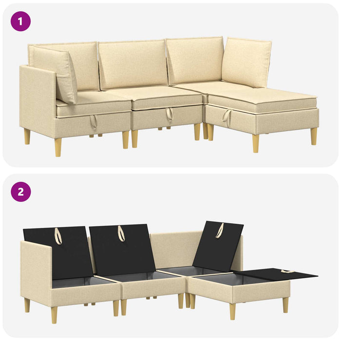 Set de canapea modulară cu spațiu de stocare 4 pcs Crem - WALTI WALTI