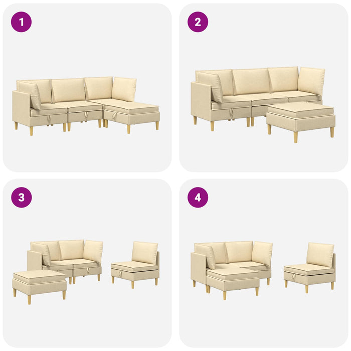 Set de canapea modulară cu spațiu de stocare 4 pcs Crem - WALTI WALTI