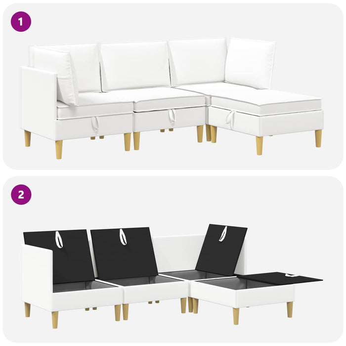 Set de canapea modulară cu spațiu de stocare 4 pcs Alb Țesătură WALTI