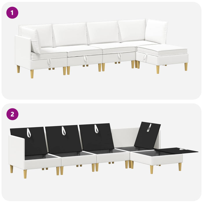 Set de canapea modulară cu spațiu de stocare 5 pcs Alb Țesătură WALTI
