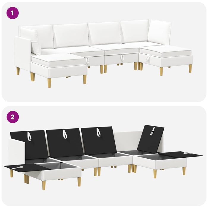 Set de canapea modulară cu spațiu de stocare 6 pcs Alb Țesătură WALTI