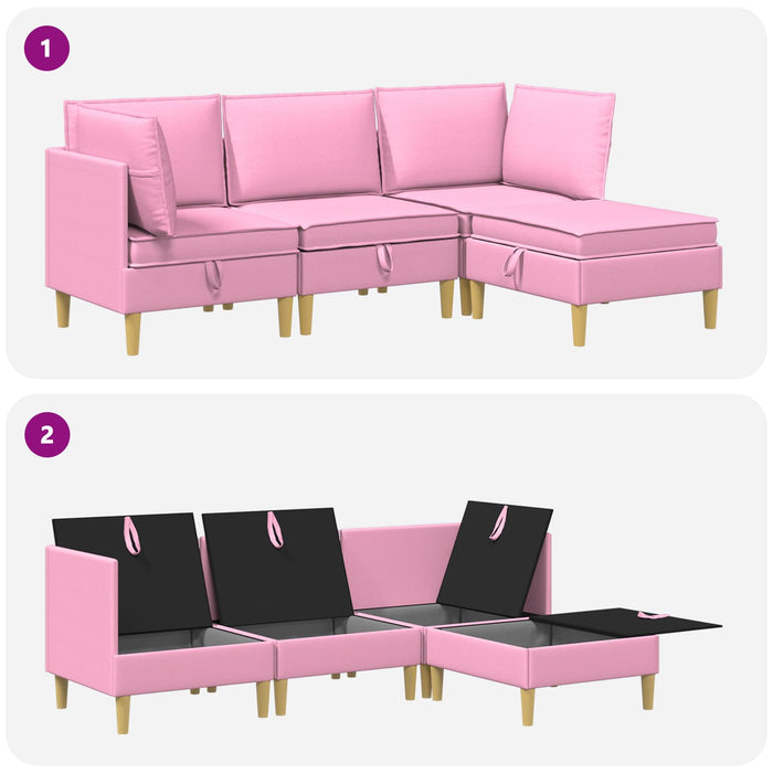 Set de canapea modulară cu spațiu de stocare 4 pcs Roz Țesătură WALTI