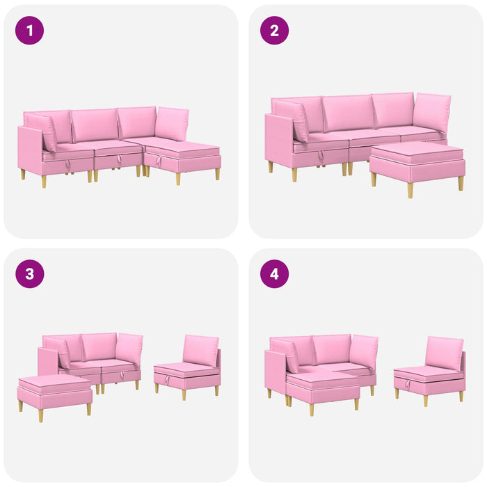 Set de canapea modulară cu spațiu de stocare 4 pcs Roz Țesătură WALTI