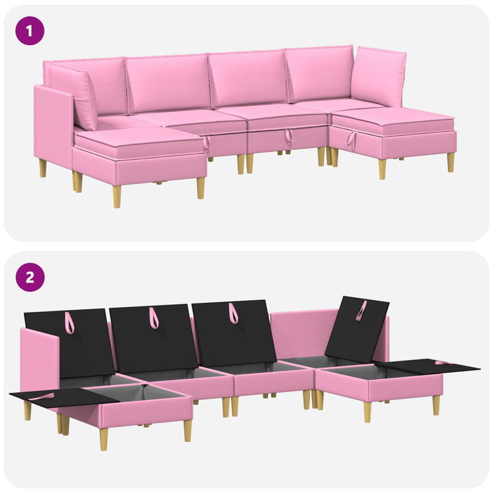Set de canapea modulară cu spațiu de stocare 6 pcs Roz Țesătură WALTI