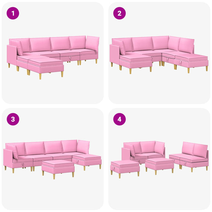 Set de canapea modulară cu spațiu de stocare 6 pcs Roz Țesătură WALTI