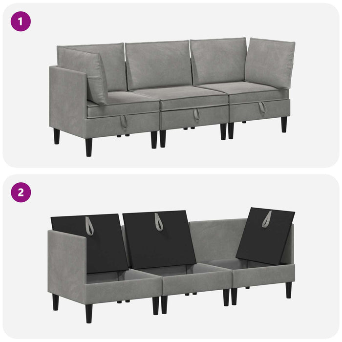 Set de mobilier pentru living 3 pcs Gri deschis Catifea WALTI