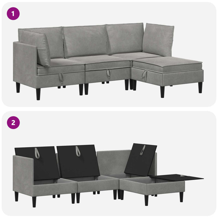 Set de mobilier pentru living 4 pcs Gri deschis Catifea WALTI