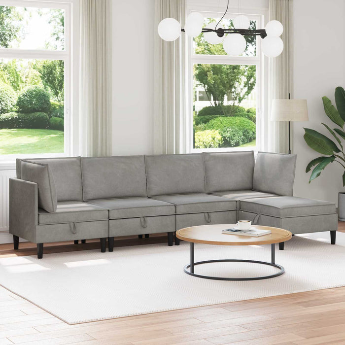 Set de mobilier pentru living 5 pcs Gri deschis Catifea WALTI