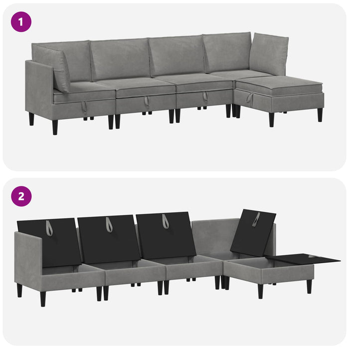 Set de mobilier pentru living 5 pcs Gri deschis Catifea WALTI