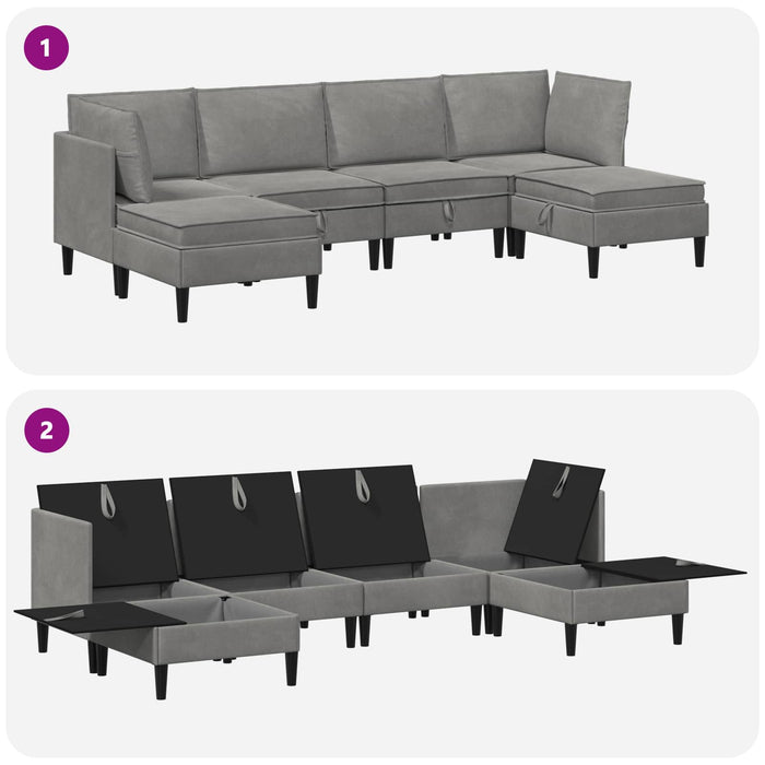 Set de mobilier pentru living 6 pcs Gri deschis Catifea WALTI