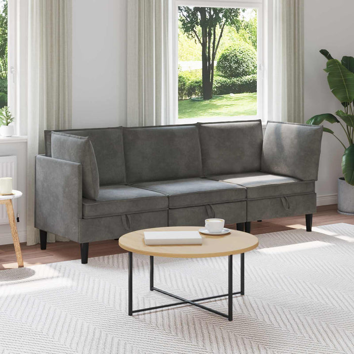 Set de mobilier pentru living cu pernă 3 pcs Gri închis Catifea WALTI
