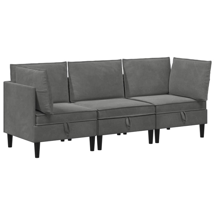 Set de mobilier pentru living cu pernă 3 pcs Gri închis Catifea WALTI