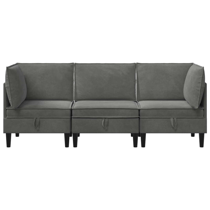 Set de mobilier pentru living cu pernă 3 pcs Gri închis Catifea WALTI