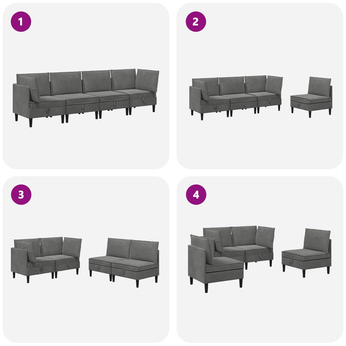 Set de mobilier pentru living cu pernă 4 pcs Gri închis Catifea WALTI