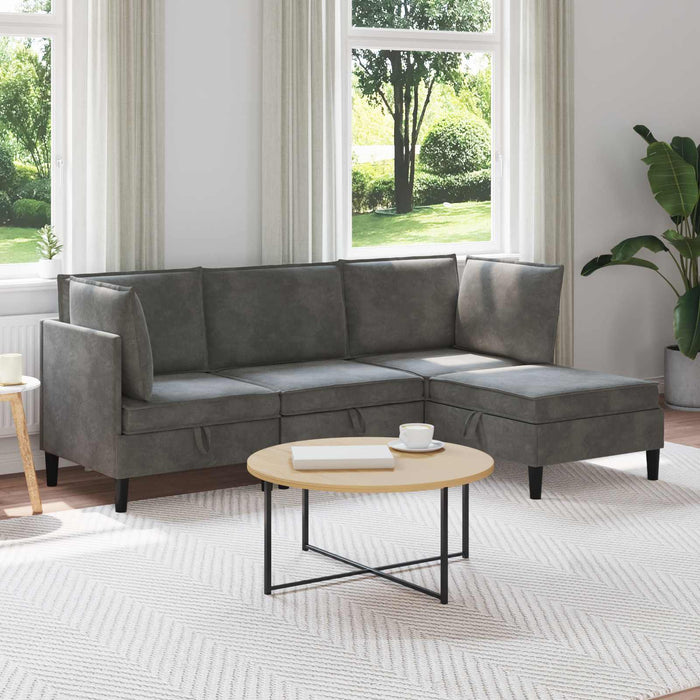 Set de mobilier pentru living cu pernă 4 pcs Gri închis Catifea WALTI