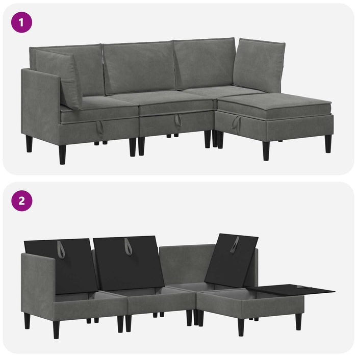 Set de mobilier pentru living cu pernă 4 pcs Gri închis Catifea WALTI