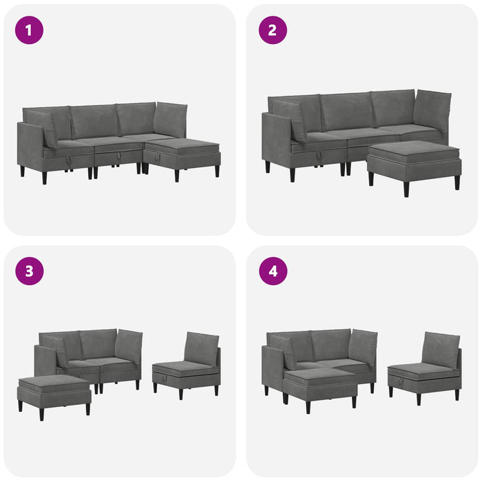 Set de mobilier pentru living cu pernă 4 pcs Gri închis Catifea WALTI