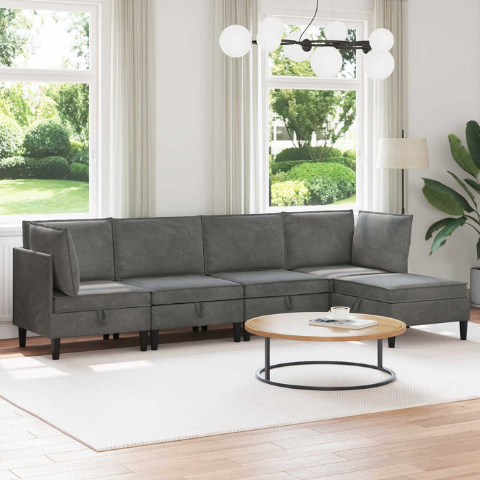 Set de mobilier pentru living cu pernă 5 pcs Gri închis Catifea WALTI