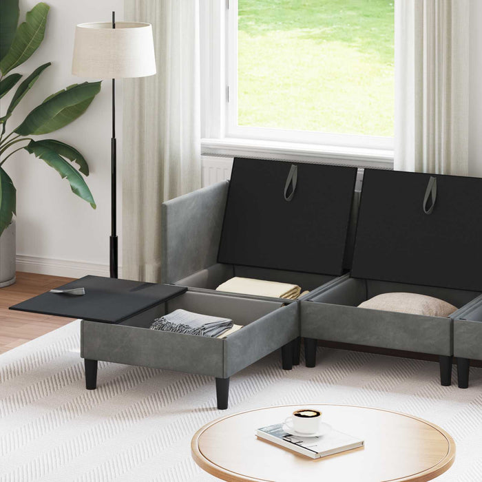 Set de mobilier pentru living cu pernă 5 pcs Gri închis Catifea WALTI