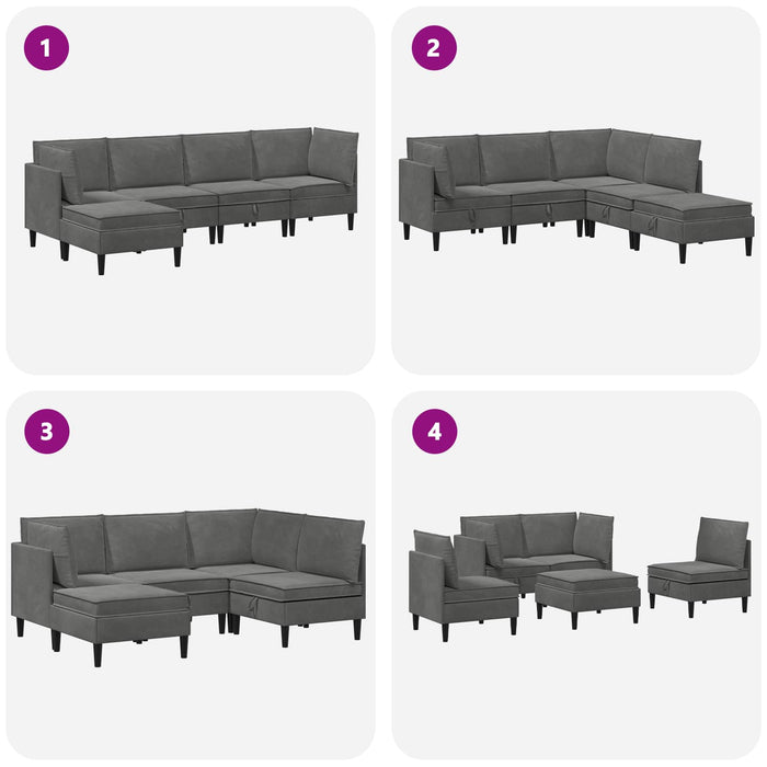 Set de mobilier pentru living cu pernă 5 pcs Gri închis Catifea WALTI