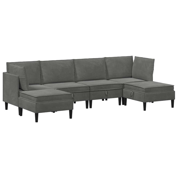 Set de mobilier pentru living cu pernă 6 pcs Gri închis Catifea WALTI
