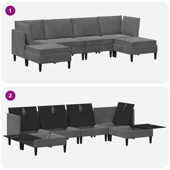 Set de mobilier pentru living cu pernă 6 pcs Gri închis Catifea WALTI
